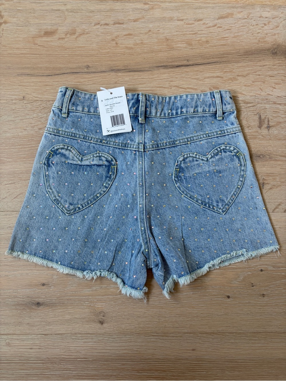 Lola + The Boys Rhinestone Denim Shorts Girls Size 14 NWT $58 Heart Pockets*U15